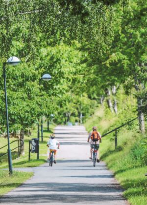 man in red shirt riding bicycle on road during daytime